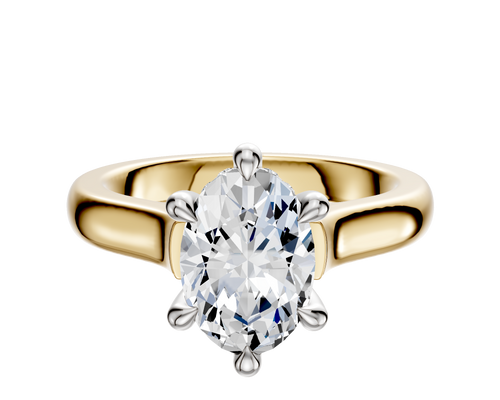 18K Two Tone 6 Prong Hidden Halo Cathedral Dome 3.0mm Engagement Ring
