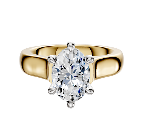 18K Two Tone 6 Prong Hidden Halo Cathedral Dome 4.0mm Engagement Ring
