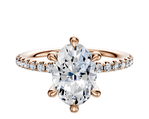 14K Rose Gold 6 Prong Hidden Halo Classic Dome 1-Row-Pave 2.5mm Engagement Ring