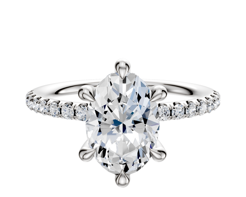 Platinum 6 Prong Hidden Halo Classic Dome 1-Row-Pave 2.5mm Engagement Ring