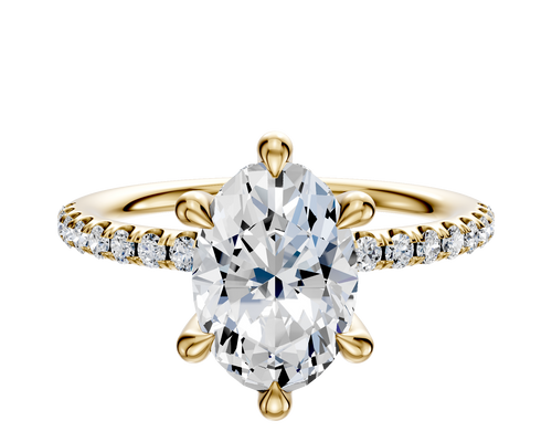 18K Yellow Gold 6 Prong Hidden Halo Classic Dome 1-Row-Pave 2.5mm Engagement Ring