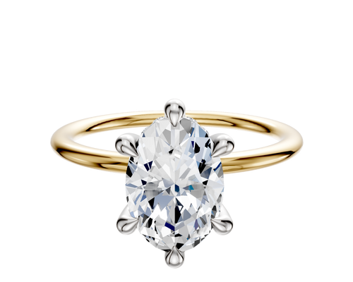 14K Two Tone 6 Prong Hidden Halo Classic Dome 1.5mm Engagement Ring