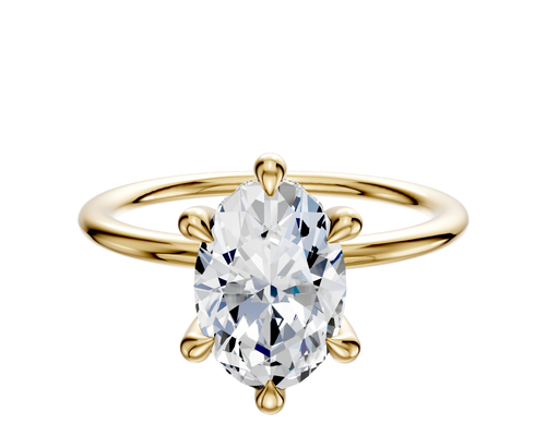 14K Yellow Gold 6 Prong Hidden Halo Classic Dome 1.5mm Engagement Ring