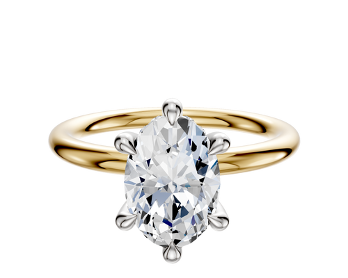 18K Two Tone 6 Prong Hidden Halo Classic Dome 2.0mm Engagement Ring
