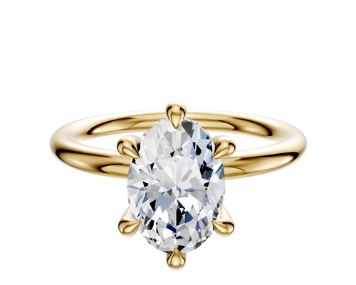 18K Yellow Gold 6 Prong Hidden Halo Classic Dome 2.0mm Engagement Ring