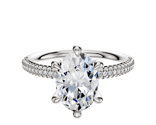 14K White Gold 6 Prong Hidden Halo Classic Dome 3-Row-Pave 2.0mm Engagement Ring