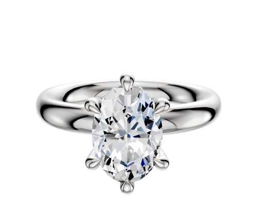 18K White Gold 6 Prong Hidden Halo Classic Dome 3.0mm Engagement Ring