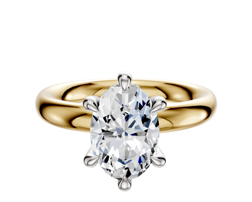 18K Two Tone 6 Prong Hidden Halo Classic Dome 3.0mm Engagement Ring