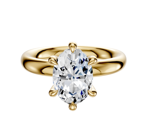 18K Yellow Gold 6 Prong Hidden Halo Classic Dome 3.0mm Engagement Ring