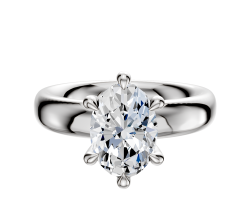 18K White Gold 6 Prong Hidden Halo Classic Dome 4.0mm Engagement Ring