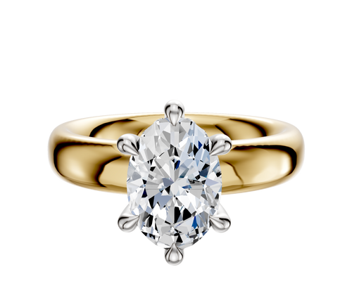 18K Two Tone 6 Prong Hidden Halo Classic Dome 4.0mm Engagement Ring
