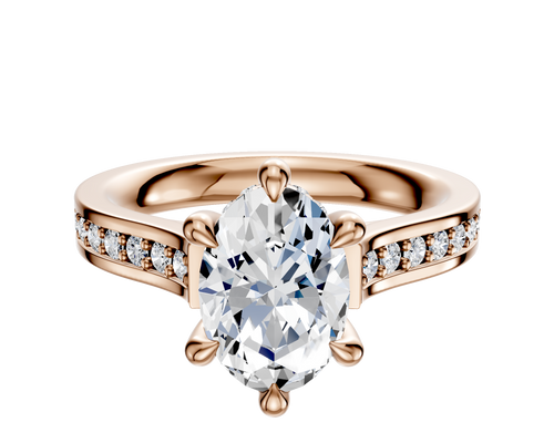 18K Rose Gold 6 Prong Hidden Halo Cathedral Flat 1-Row-Pave 2.5mm Engagement Ring