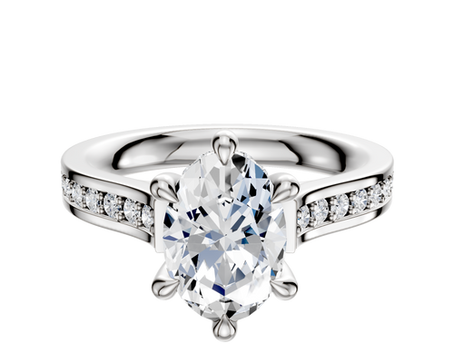 18K White Gold 6 Prong Hidden Halo Cathedral Flat 1-Row-Pave 2.5mm Engagement Ring