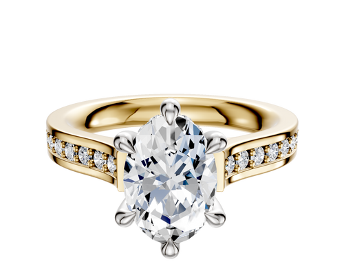 14K Two Tone 6 Prong Hidden Halo Cathedral Flat 1-Row-Pave 2.5mm Engagement Ring