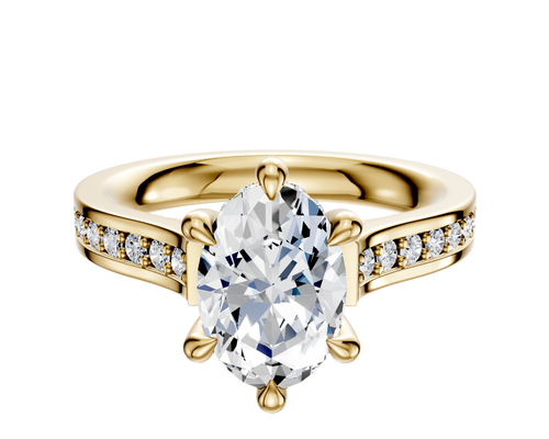 14K Yellow Gold 6 Prong Hidden Halo Cathedral Flat 1-Row-Pave 2.5mm Engagement Ring