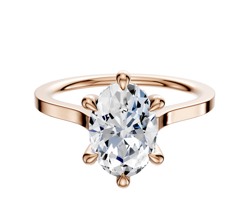 18K Rose Gold 6 Prong Hidden Halo Cathedral Flat 1.5mm Engagement Ring