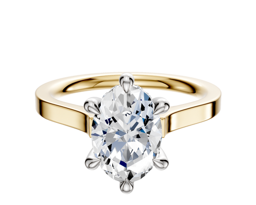 14K Two Tone 6 Prong Hidden Halo Cathedral Flat 2.0mm Engagement Ring