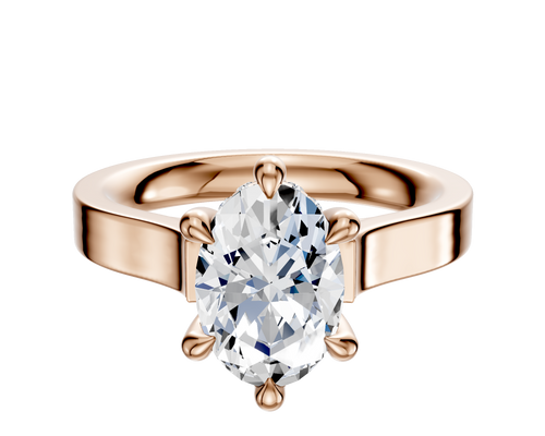 18K Rose Gold 6 Prong Hidden Halo Cathedral Flat 3.0mm Engagement Ring