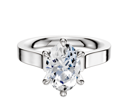 14K White Gold 6 Prong Hidden Halo Cathedral Flat 3.0mm Engagement Ring