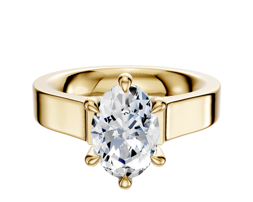 14K Yellow Gold 6 Prong Hidden Halo Cathedral Flat 4.0mm Engagement Ring