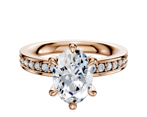 18K Rose Gold 6 Prong Hidden Halo Classic Flat 1-Row-Pave 2.5mm Engagement Ring