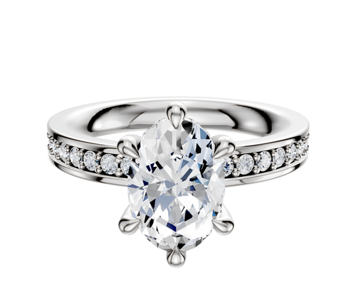 18K White Gold 6 Prong Hidden Halo Classic Flat 1-Row-Pave 2.5mm Engagement Ring