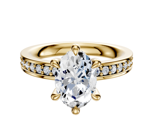18K Yellow Gold 6 Prong Hidden Halo Classic Flat 1-Row-Pave 2.5mm Engagement Ring