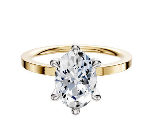 14K Two Tone 6 Prong Hidden Halo Classic Flat 1.5mm Engagement Ring