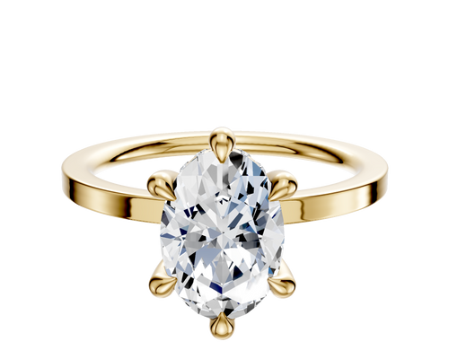 14K Yellow Gold 6 Prong Hidden Halo Classic Flat 1.5mm Engagement Ring