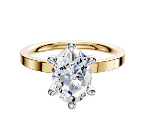 14K Two Tone 6 Prong Hidden Halo Classic Flat 2.0mm Engagement Ring