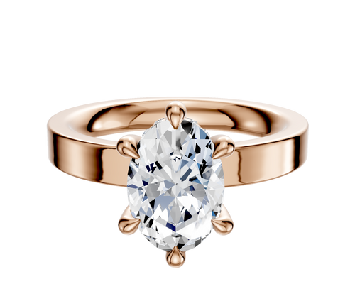 18K Rose Gold 6 Prong Hidden Halo Classic Flat 3.0mm Engagement Ring
