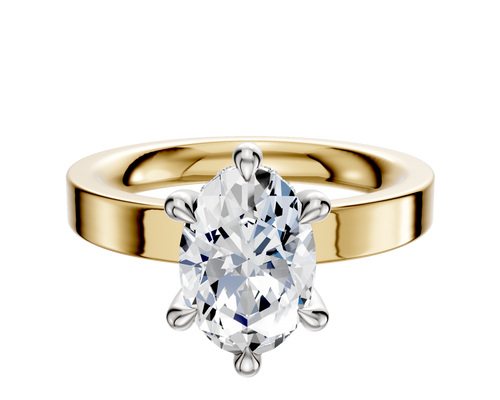 18K Two Tone 6 Prong Hidden Halo Classic Flat 3.0mm Engagement Ring