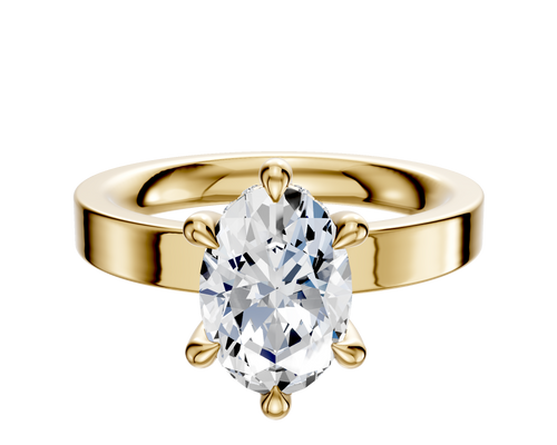 14K Yellow Gold 6 Prong Hidden Halo Classic Flat 3.0mm Engagement Ring