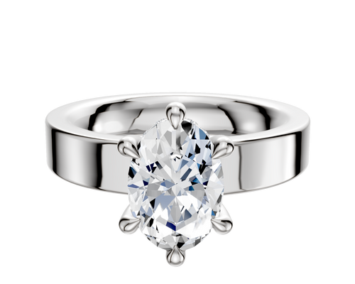 18K White Gold 6 Prong Hidden Halo Classic Flat 4.0mm Engagement Ring