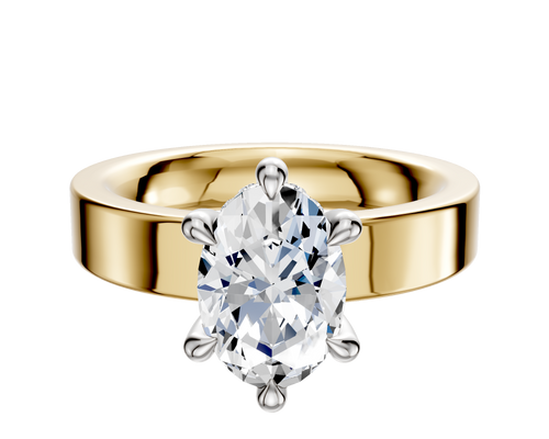 18K Two Tone 6 Prong Hidden Halo Classic Flat 4.0mm Engagement Ring