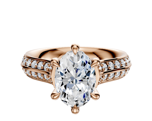 18K Rose Gold 6 Prong Hidden Halo Cathedral Knife Edge 1-Row-Pave 2.5mm Engagement Ring