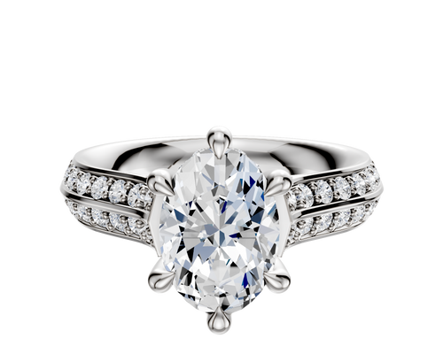 18K White Gold 6 Prong Hidden Halo Cathedral Knife Edge 1-Row-Pave 2.5mm Engagement Ring