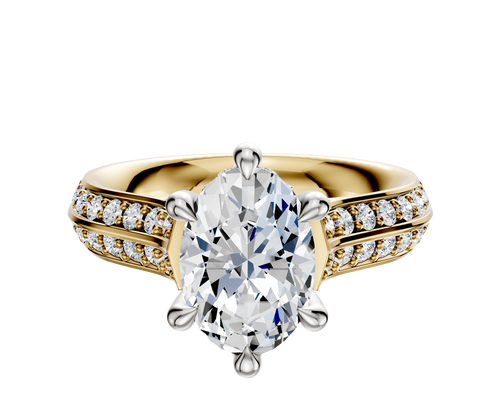 18K Two Tone 6 Prong Hidden Halo Cathedral Knife Edge 1-Row-Pave 2.5mm Engagement Ring