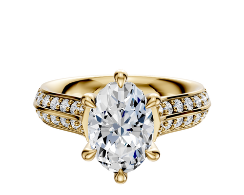 18K Yellow Gold 6 Prong Hidden Halo Cathedral Knife Edge 1-Row-Pave 2.5mm Engagement Ring
