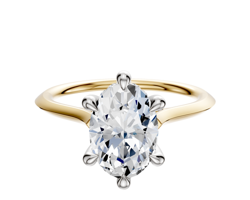 14K Two Tone 6 Prong Hidden Halo Cathedral Knife Edge 1.5mm Engagement Ring