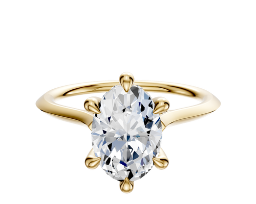 14K Yellow Gold 6 Prong Hidden Halo Cathedral Knife Edge 1.5mm Engagement Ring