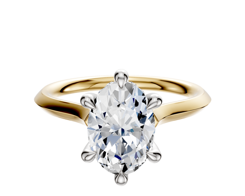 18K Two Tone 6 Prong Hidden Halo Cathedral Knife Edge 2.0mm Engagement Ring