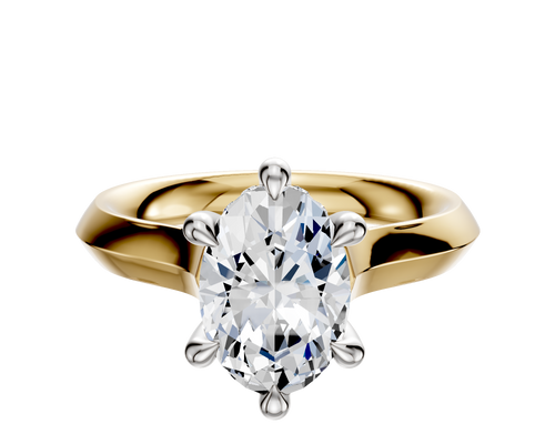 14K Two Tone 6 Prong Hidden Halo Cathedral Knife Edge 3.0mm Engagement Ring