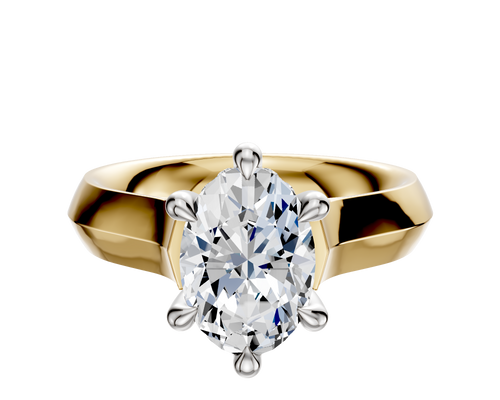 18K Two Tone 6 Prong Hidden Halo Cathedral Knife Edge 4.0mm Engagement Ring
