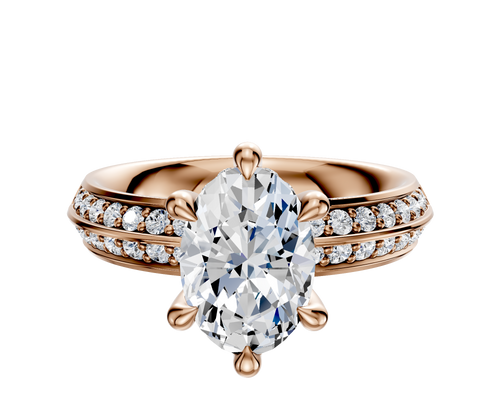 18K Rose Gold 6 Prong Hidden Halo Classic Knife Edge 1-Row-Pave 2.5mm Engagement Ring