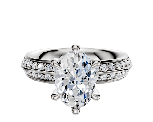 14K White Gold 6 Prong Hidden Halo Classic Knife Edge 1-Row-Pave 2.5mm Engagement Ring