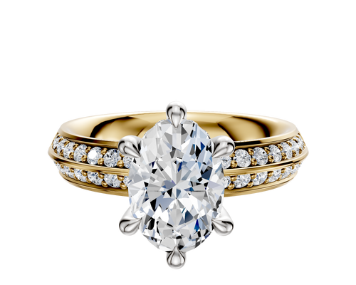 18K Two Tone 6 Prong Hidden Halo Classic Knife Edge 1-Row-Pave 2.5mm Engagement Ring