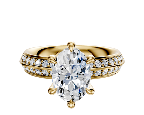 18K Yellow Gold 6 Prong Hidden Halo Classic Knife Edge 1-Row-Pave 2.5mm Engagement Ring