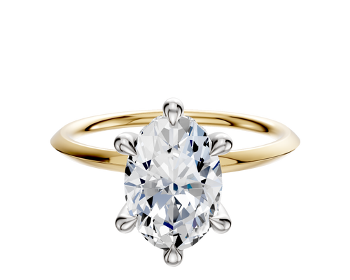 14K Two Tone 6 Prong Hidden Halo Classic Knife Edge 1.5mm Engagement Ring