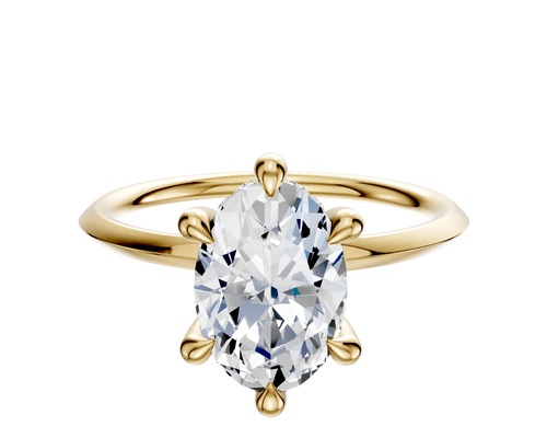18K Yellow Gold 6 Prong Hidden Halo Classic Knife Edge 1.5mm Engagement Ring